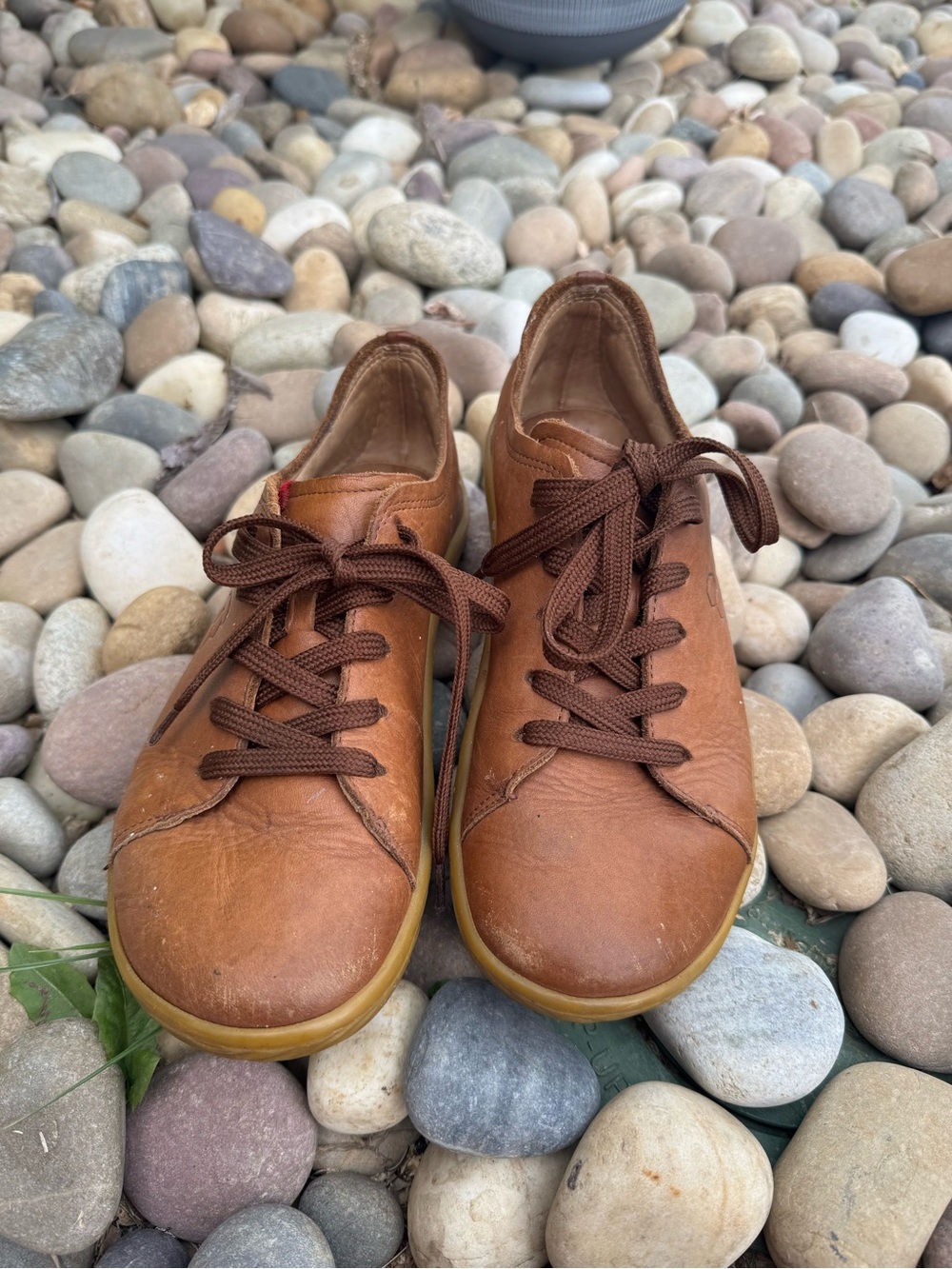 Vivo Barefoot Tan Leather Casual Shoes with Red Heel Tab